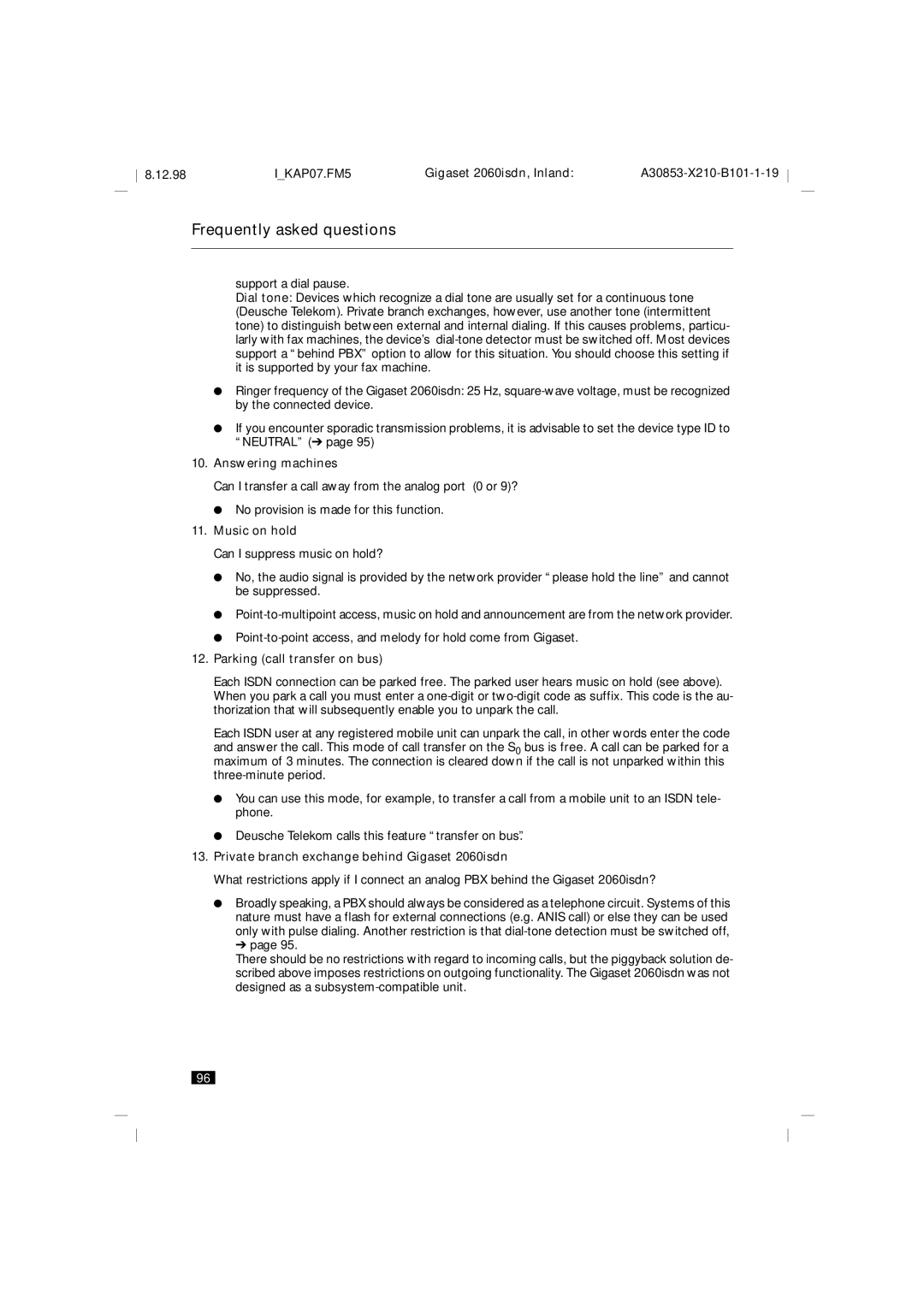 Siemens 2060isdn manual Answering machines, Music on hold, Parking call transfer on bus 