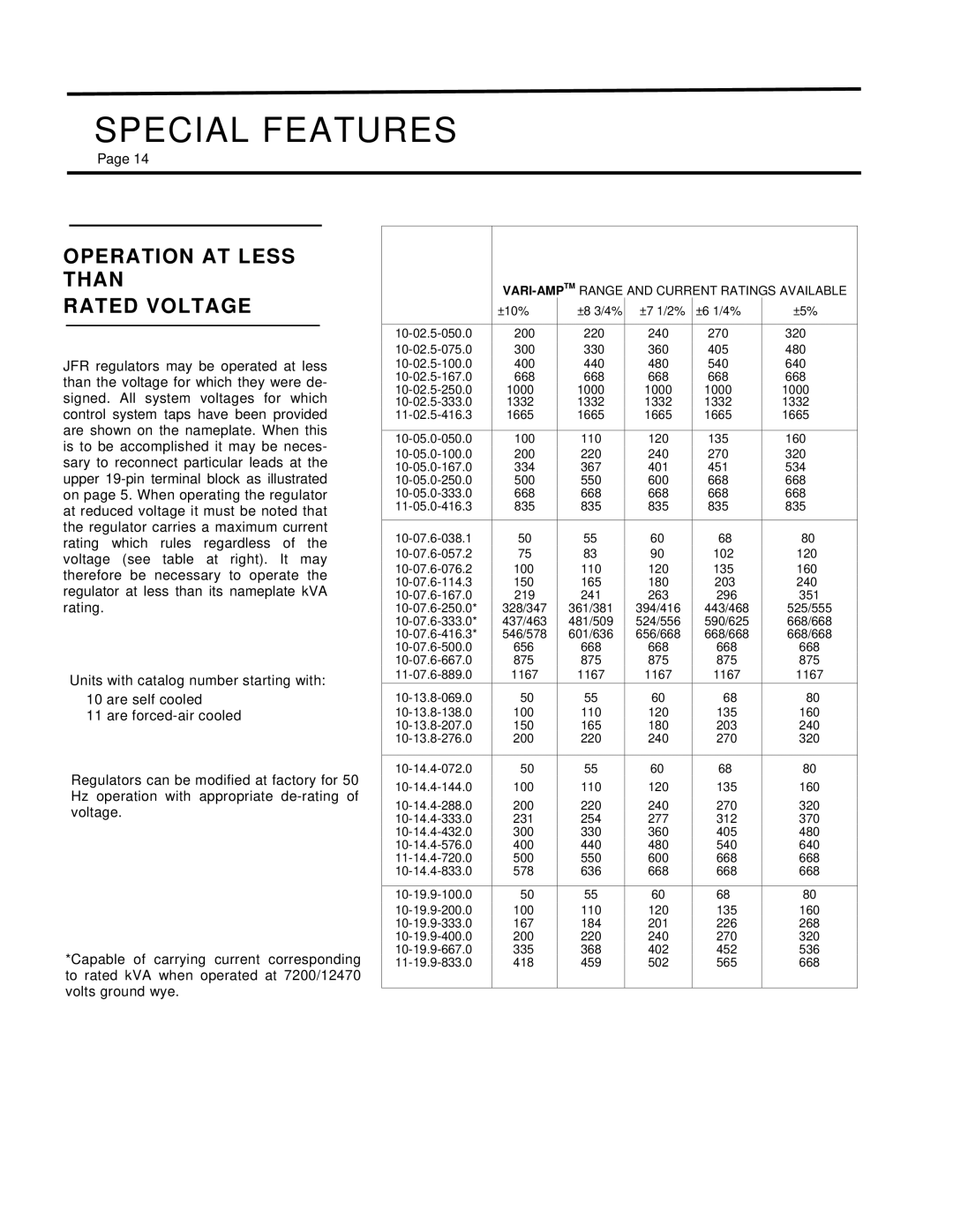 Siemens 21-115532-001 manual Operation AT Less than Rated Voltage, VARI-AMPTMRANGE and Current Ratings Available 