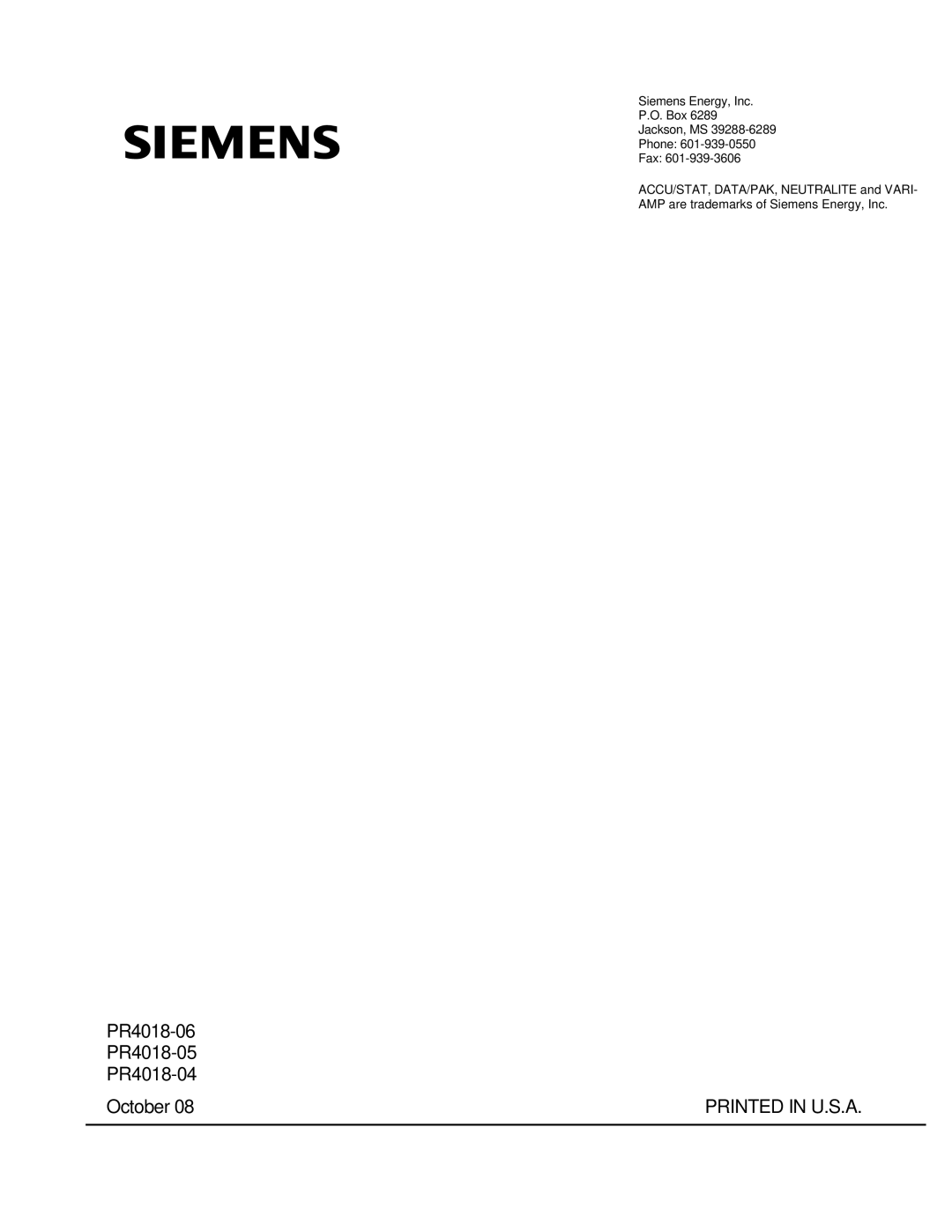 Siemens 21-115532-001 manual PR4018-06 PR4018-05 PR4018-04 October 