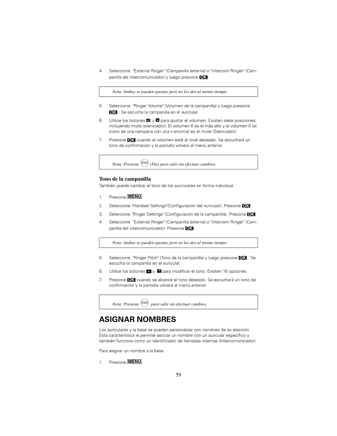 Siemens 2410 Nota Presione END Fin para salir sin efectuar cambios, Nota Presione END para salir sin efectuar cambios 