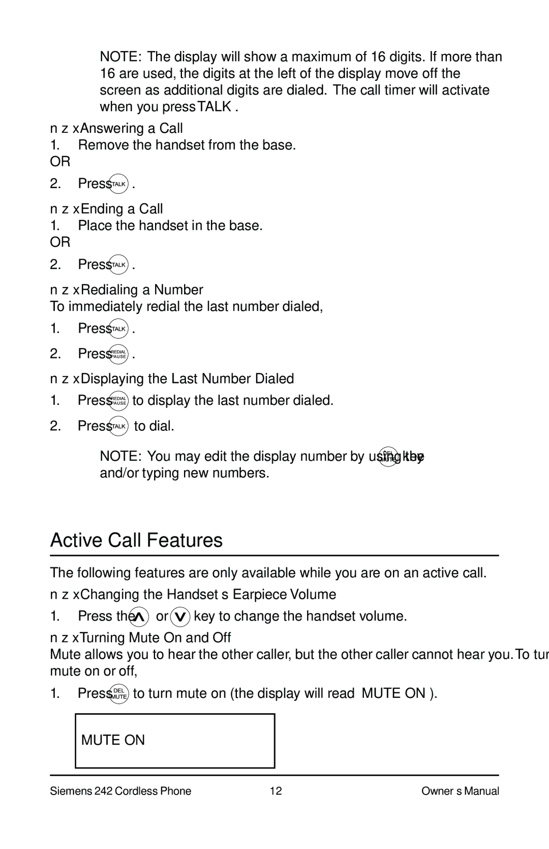 Siemens 242 owner manual Call Features 