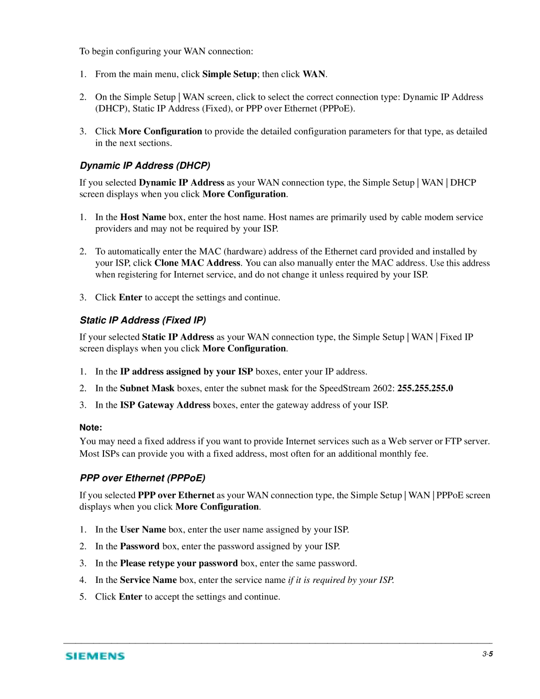 Siemens 2602 manual Dynamic IP Address Dhcp 