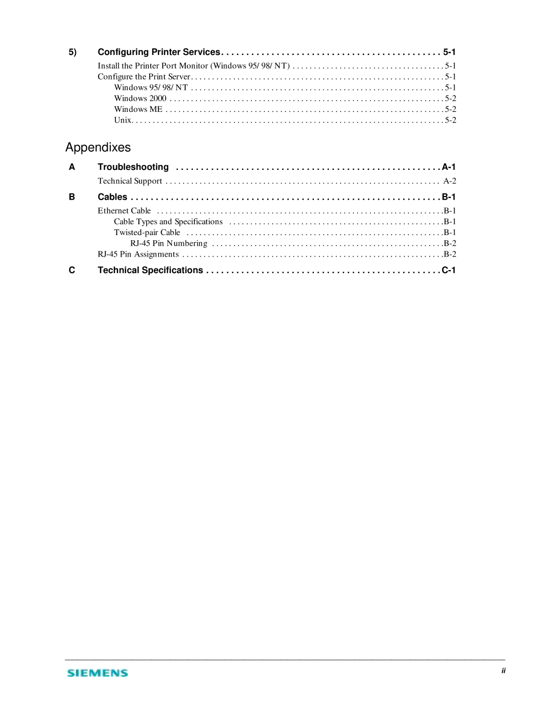 Siemens 2602 manual Appendixes 