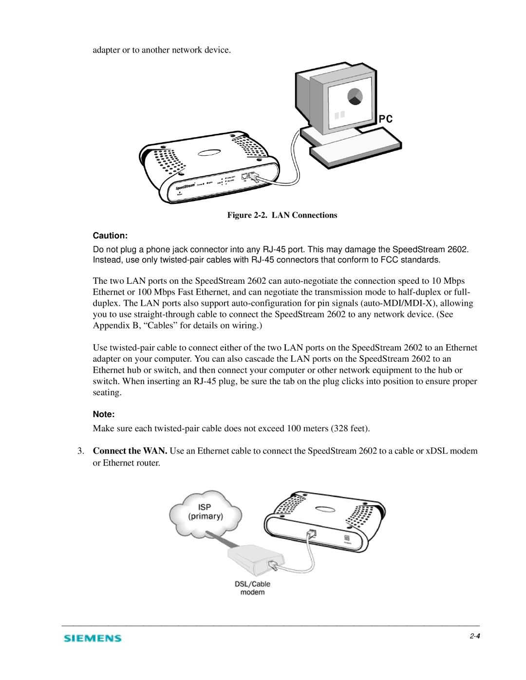 Siemens 2602 manual Adapter or to another network device 