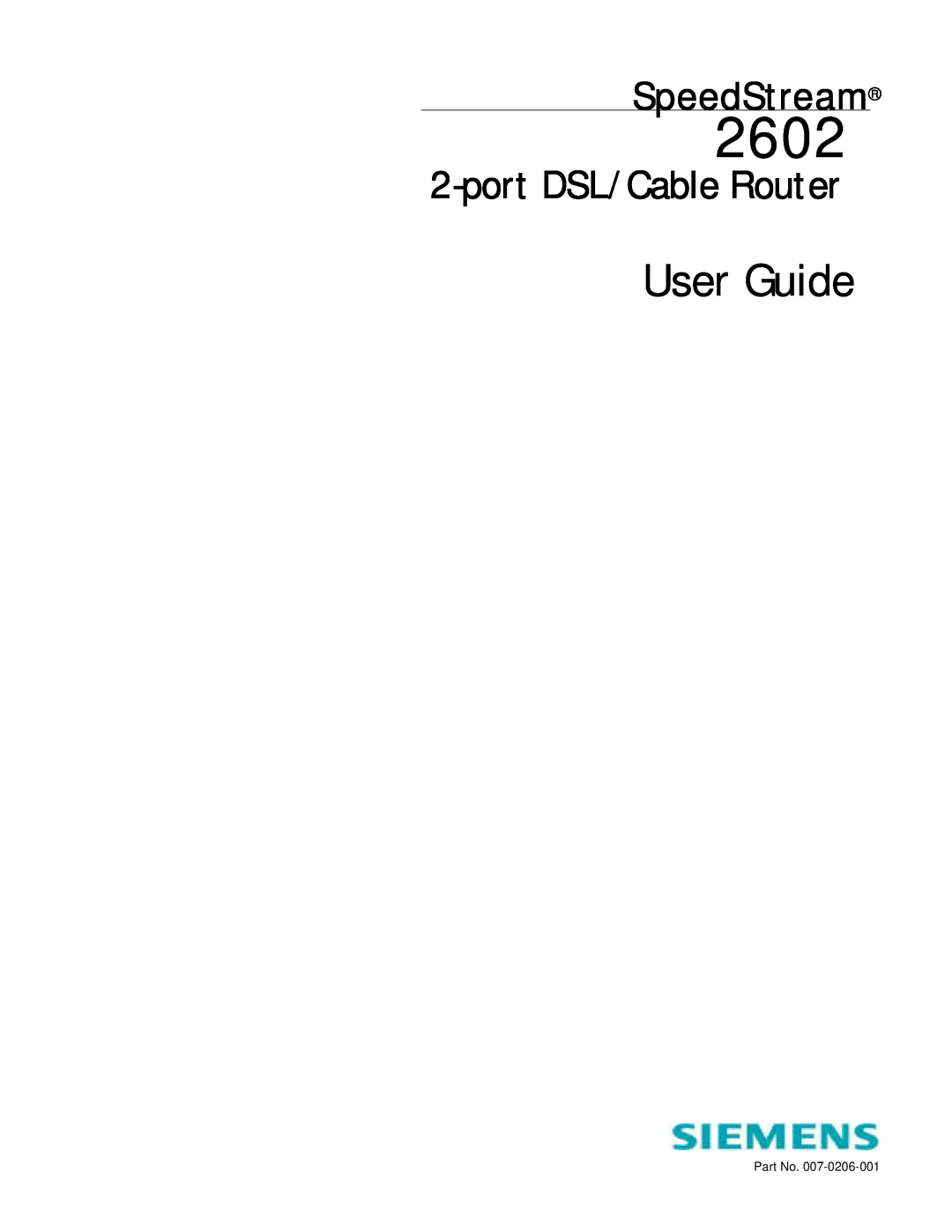 Siemens 2602 manual User Guide, SpeedStream, port DSL/Cable Router 