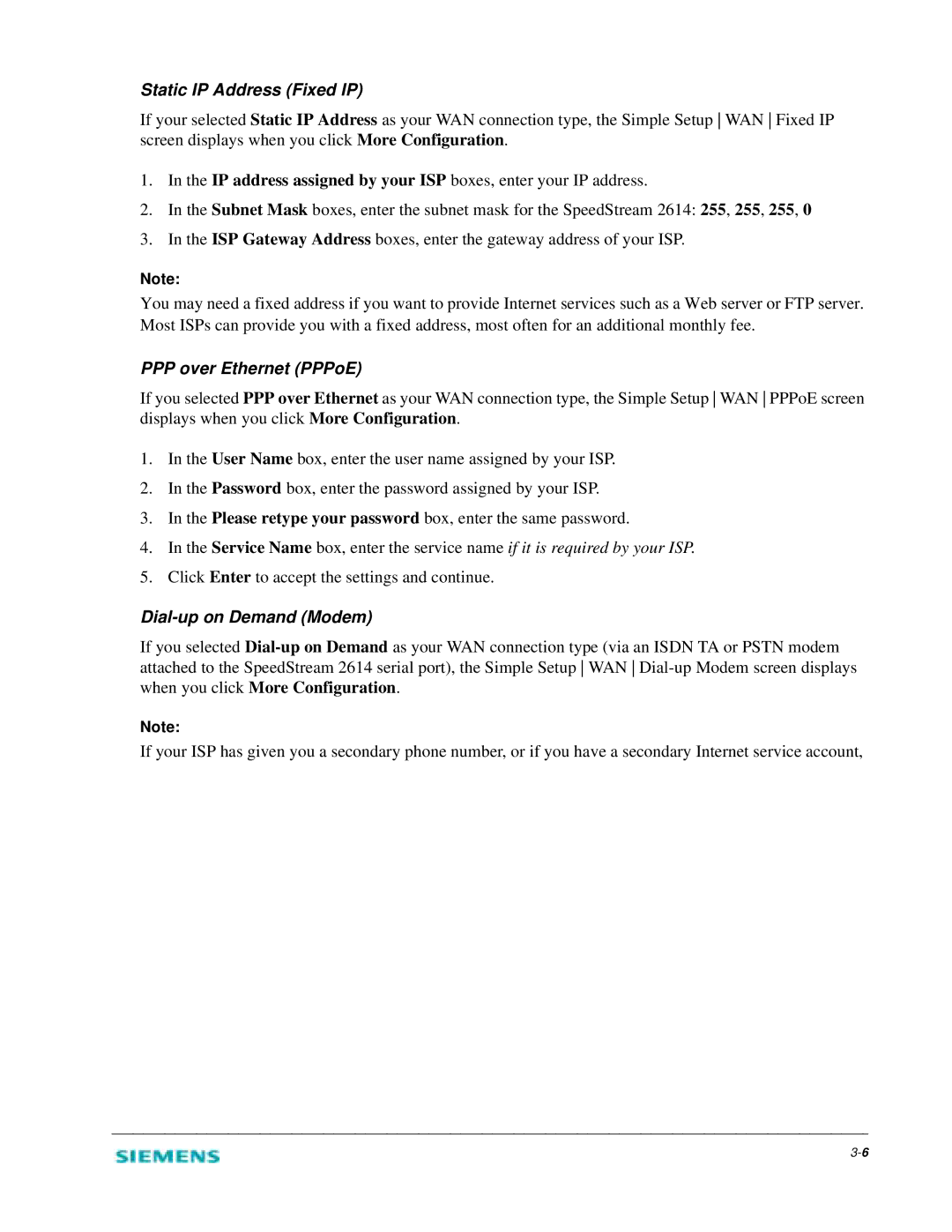 Siemens 2614 manual Static IP Address Fixed IP 