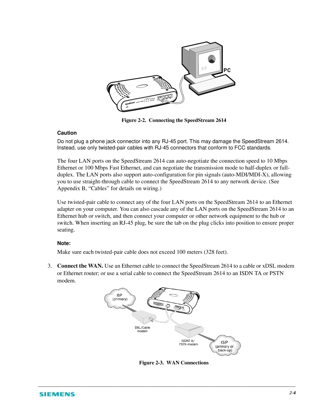 Siemens 2614 manual Connecting the SpeedStream 