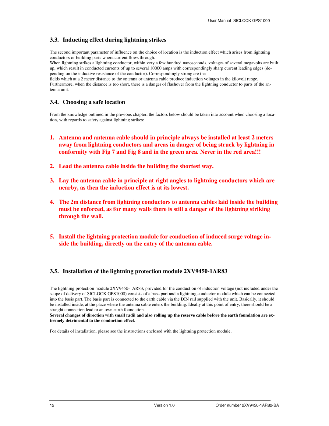 Siemens 2XV9450-1AR82 user manual Inducting effect during lightning strikes, Choosing a safe location 