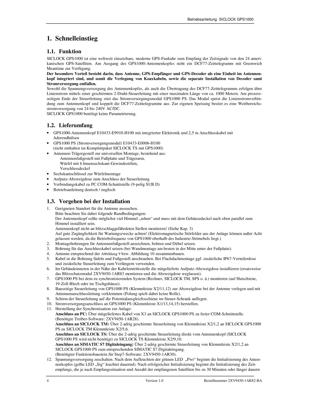 Siemens 2XV9450-1AR82 user manual Schnelleinstieg, Funktion, Lieferumfang, Vorgehen bei der Installation 