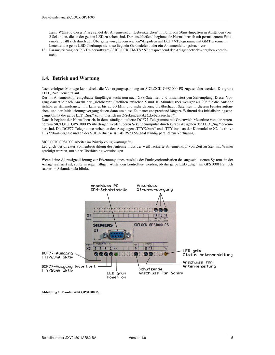 Siemens 2XV9450-1AR82 user manual Betrieb und Wartung 