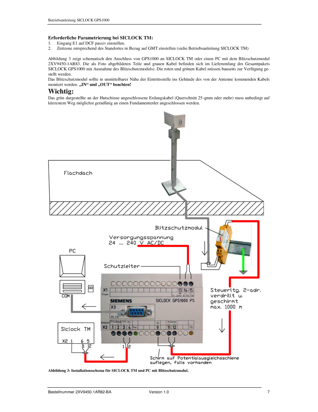 Siemens 2XV9450-1AR82 user manual Wichtig, Erforderliche Parametrierung bei Siclock TM 