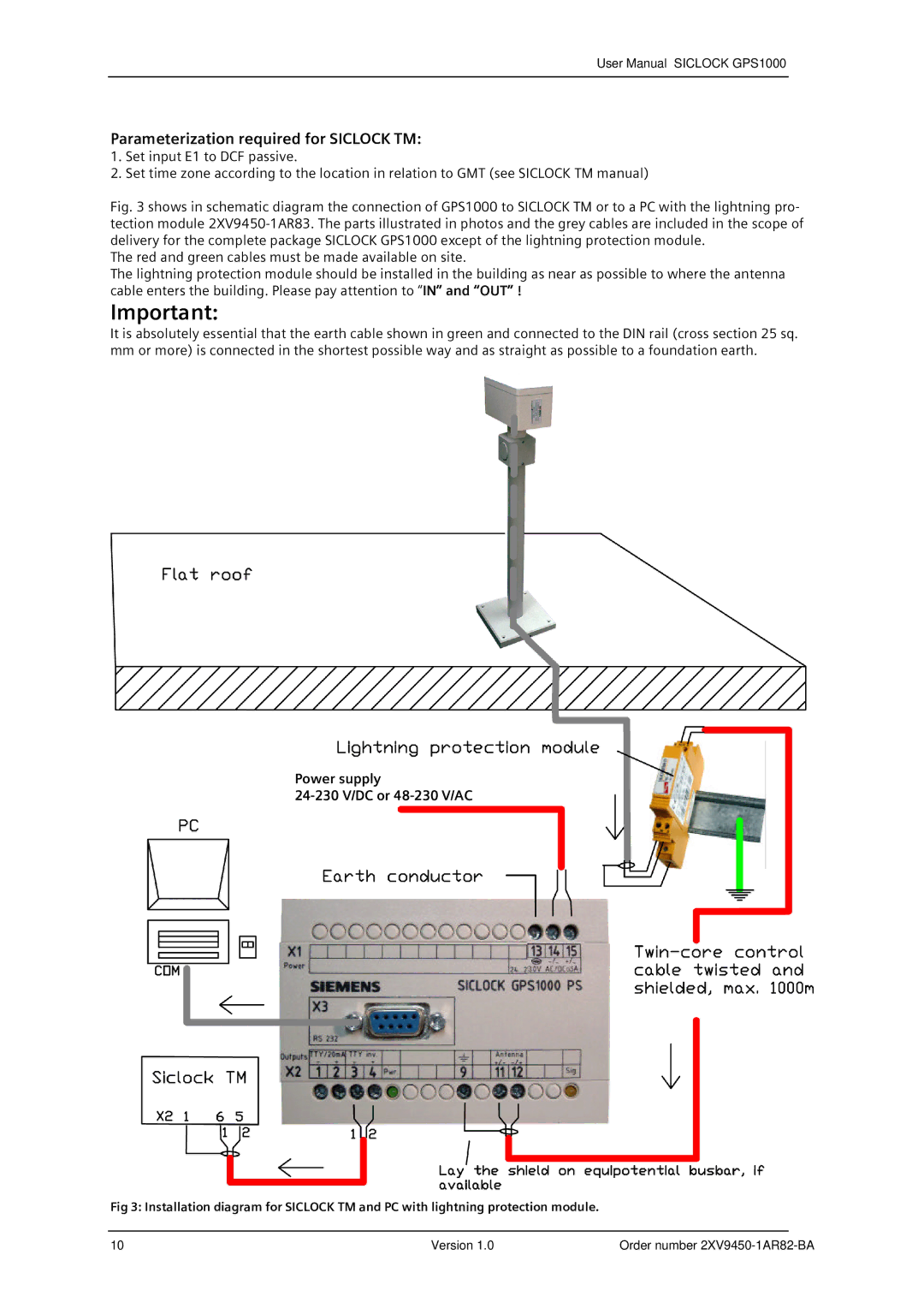 Siemens 2XV9450-1AR82 user manual Parameterization required for Siclock TM, Power supply 24- 230 V/DC or 48-230 V/AC 