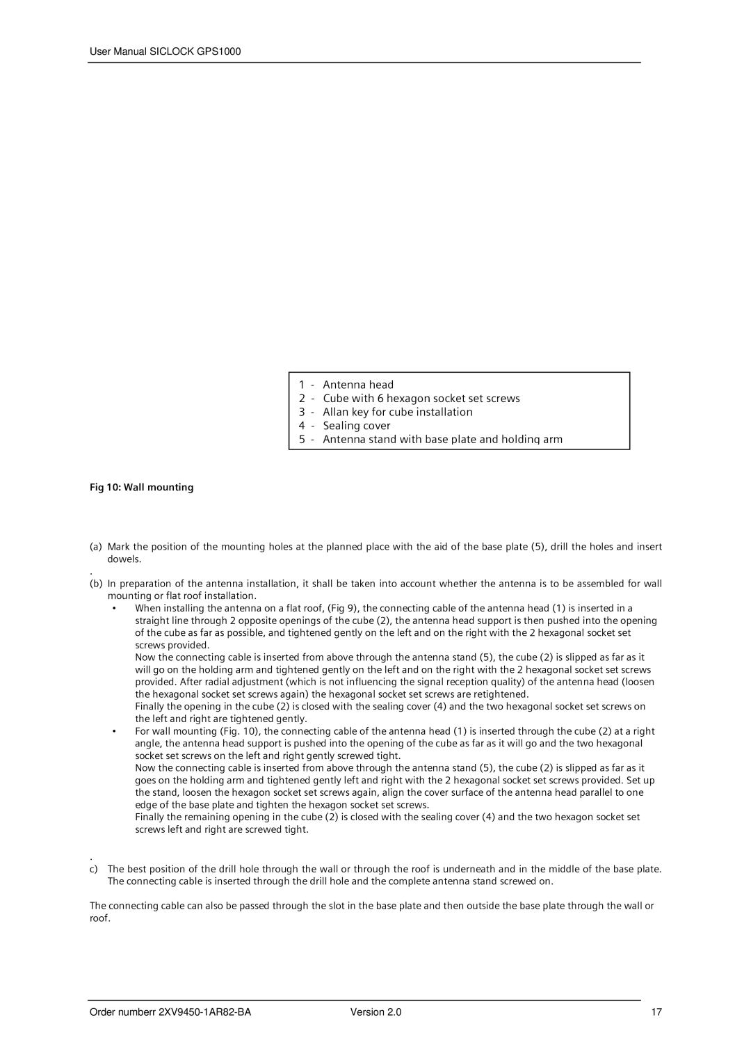 Siemens 2XV9450-1AR82 user manual Wall mounting 