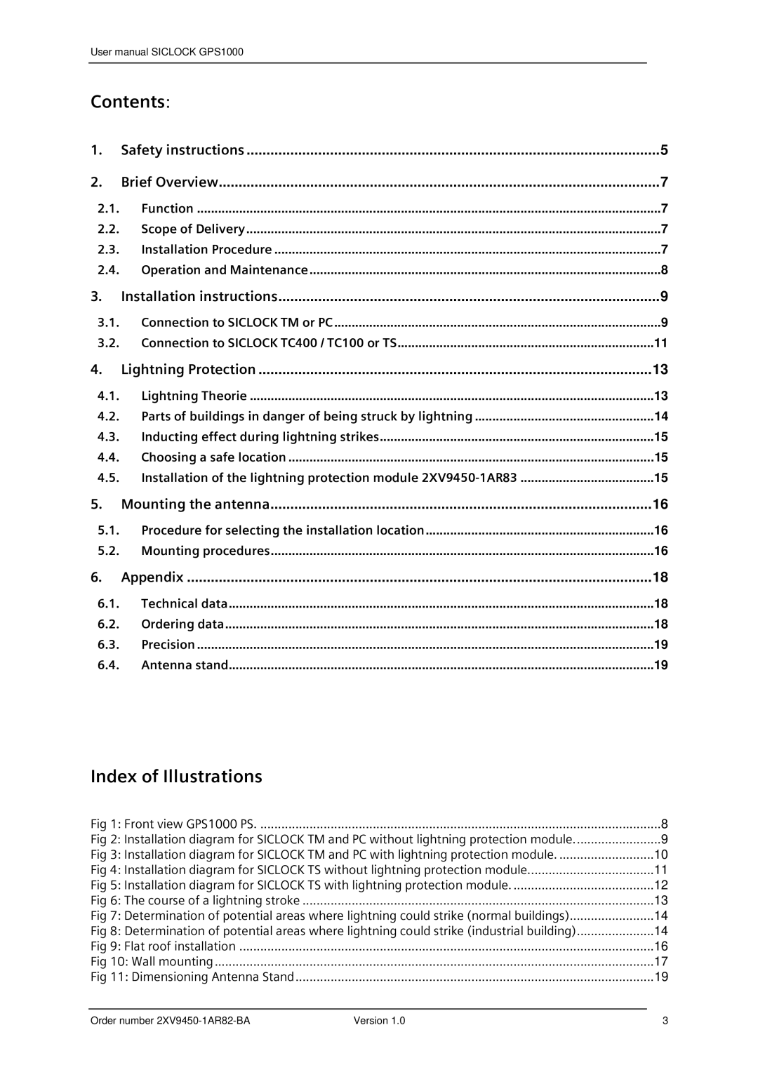 Siemens 2XV9450-1AR82 user manual Contents, Index of Illustrations 