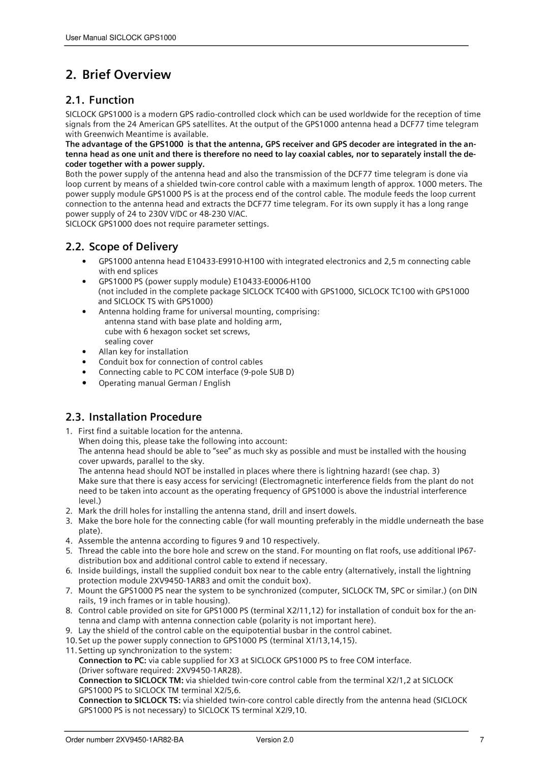 Siemens 2XV9450-1AR82 user manual Brief Overview, Function, Scope of Delivery, Installation Procedure 