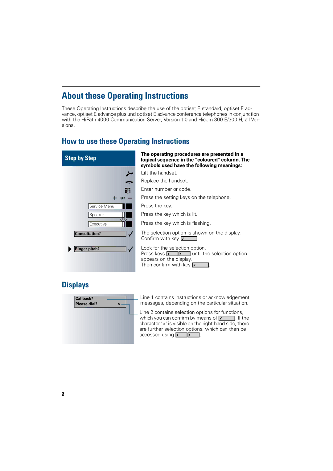 Siemens 300 H operating instructions About these Operating Instructions, How to use these Operating Instructions, Displays 