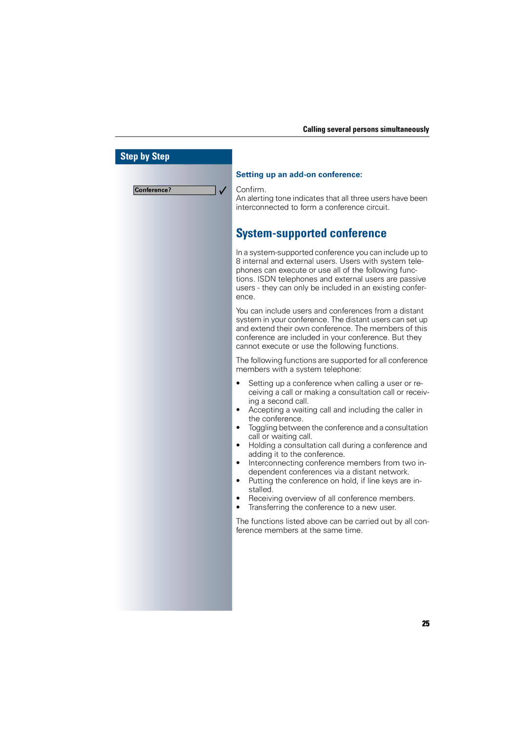 Siemens 300 H operating instructions System-supported conference, Setting up an add-on conference 