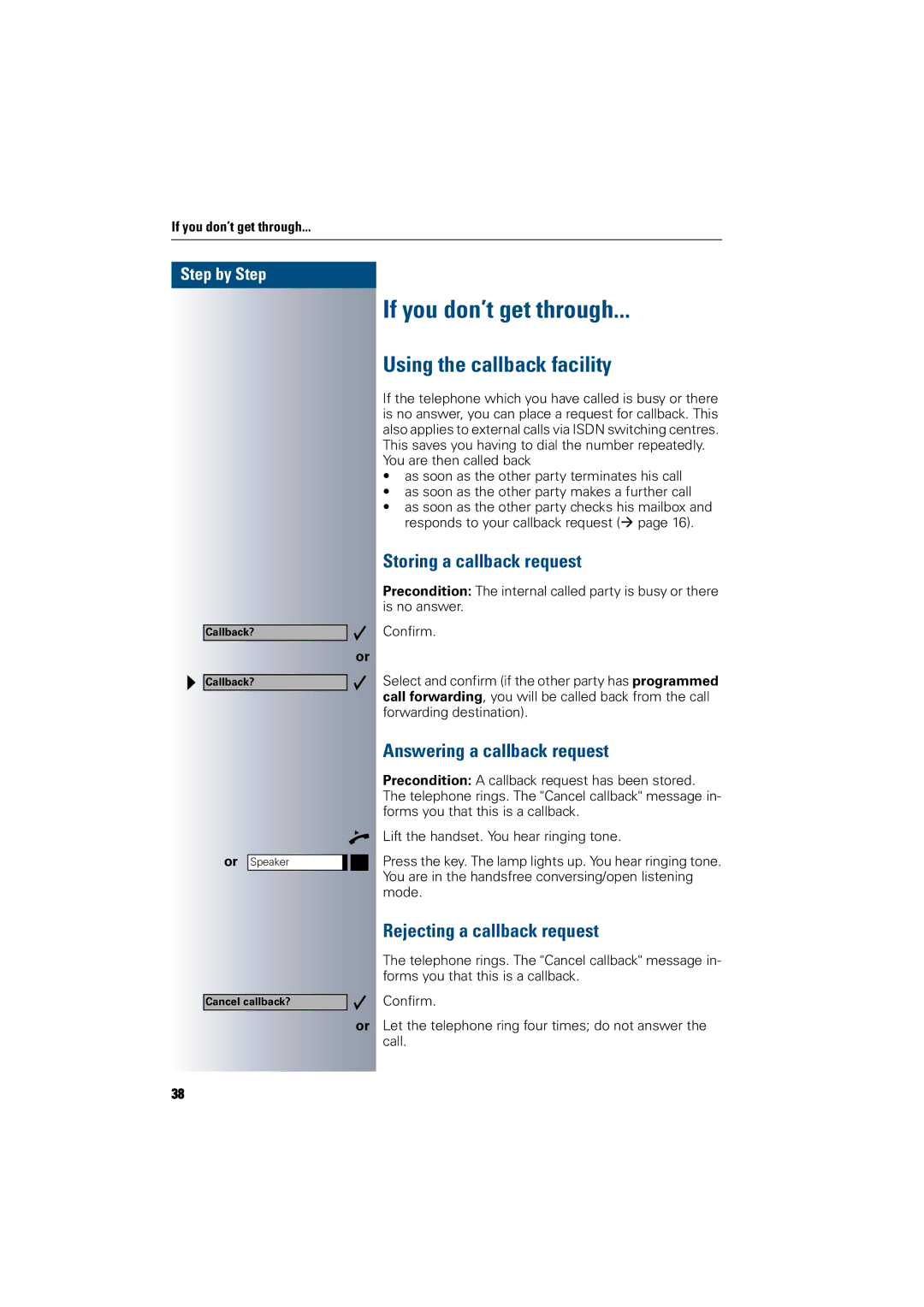 Siemens 300 H operating instructions If you don’t get through, Using the callback facility, Storing a callback request 