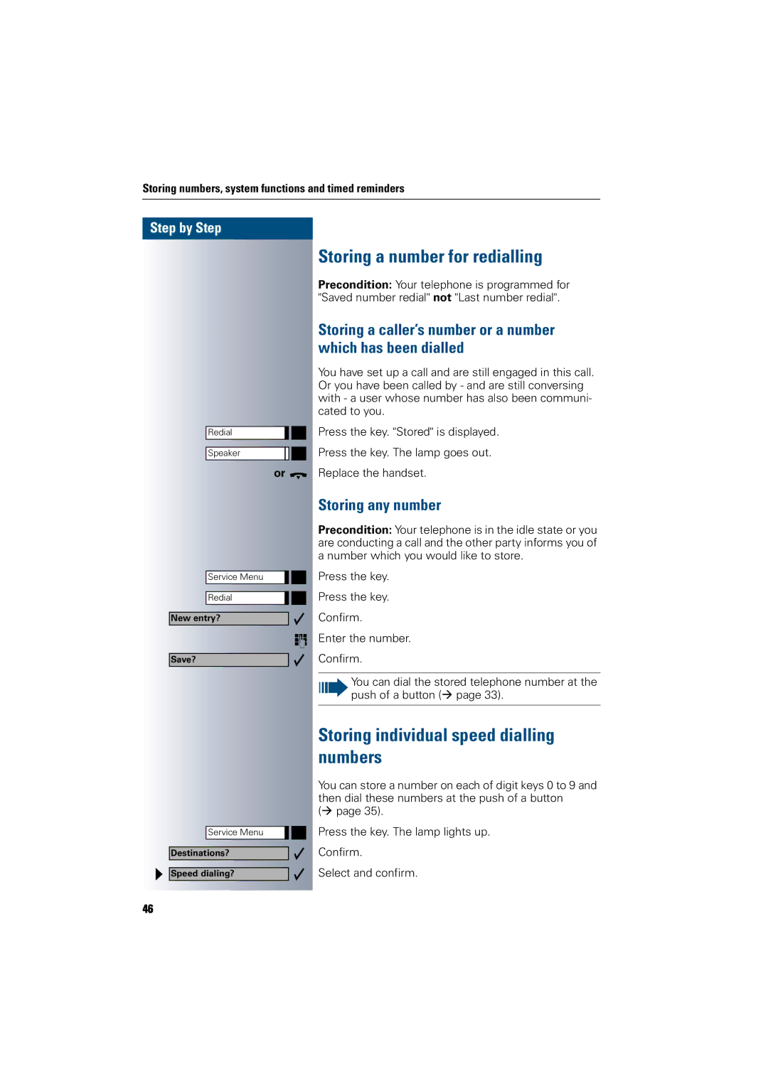 Siemens 300 H Storing a number for redialling, Storing individual speed dialling numbers, Which has been dialled 