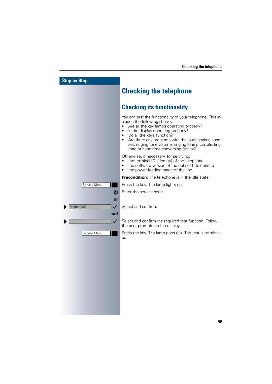 Siemens 300 H operating instructions Checking the telephone, Checking its functionality 