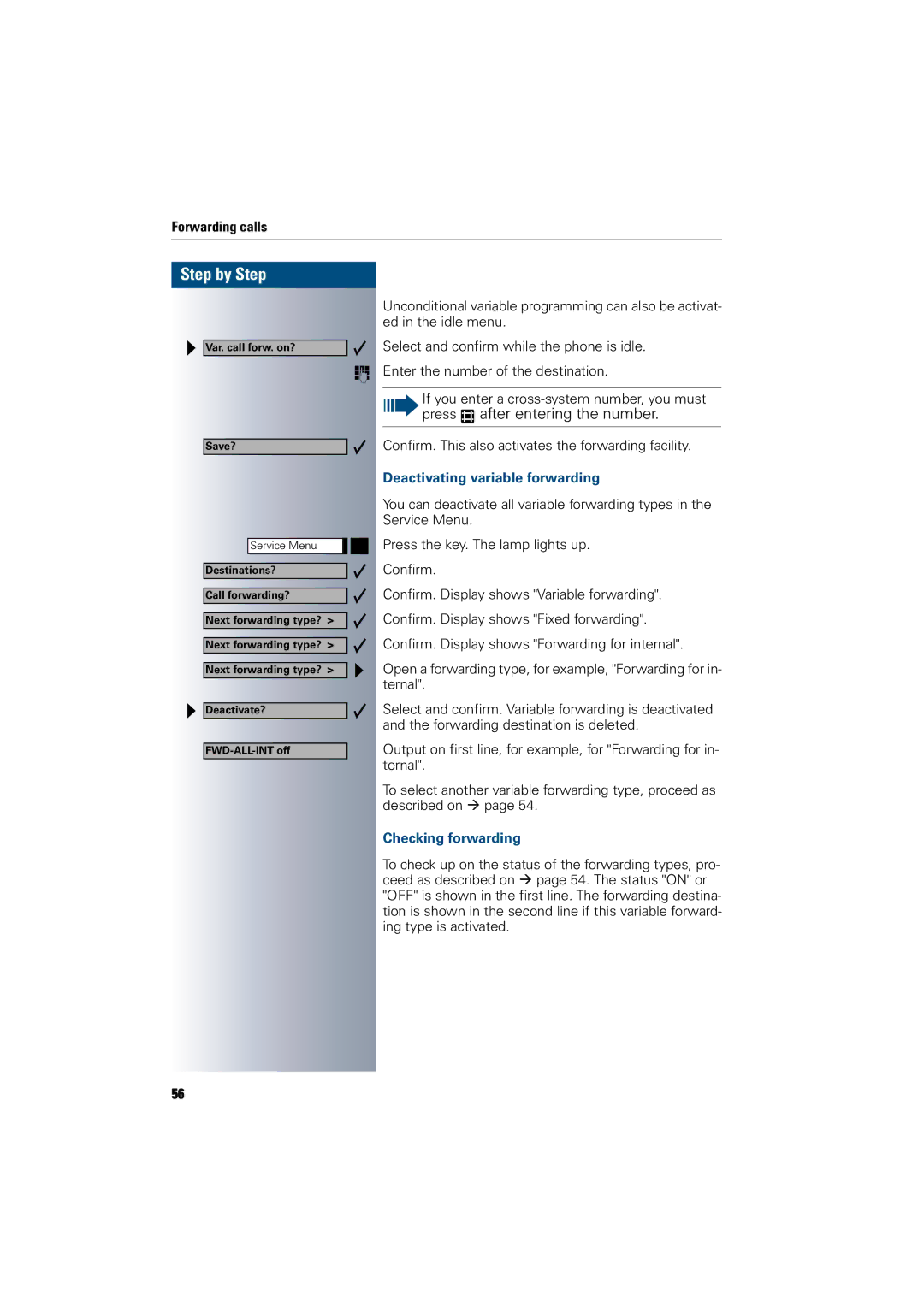 Siemens 300 H operating instructions Deactivating variable forwarding, Checking forwarding 