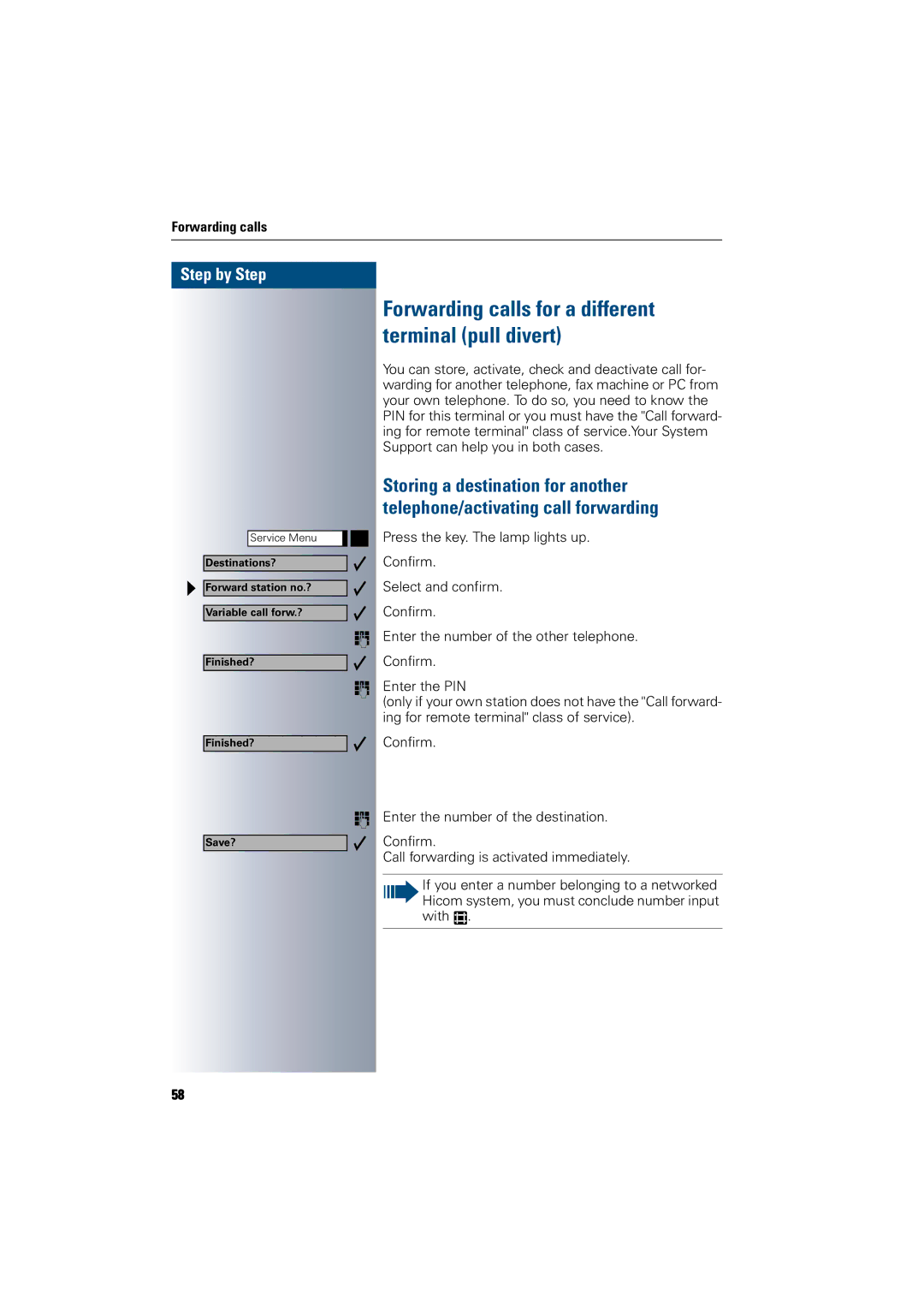 Siemens 300 H operating instructions Forwarding calls for a different terminal pull divert 