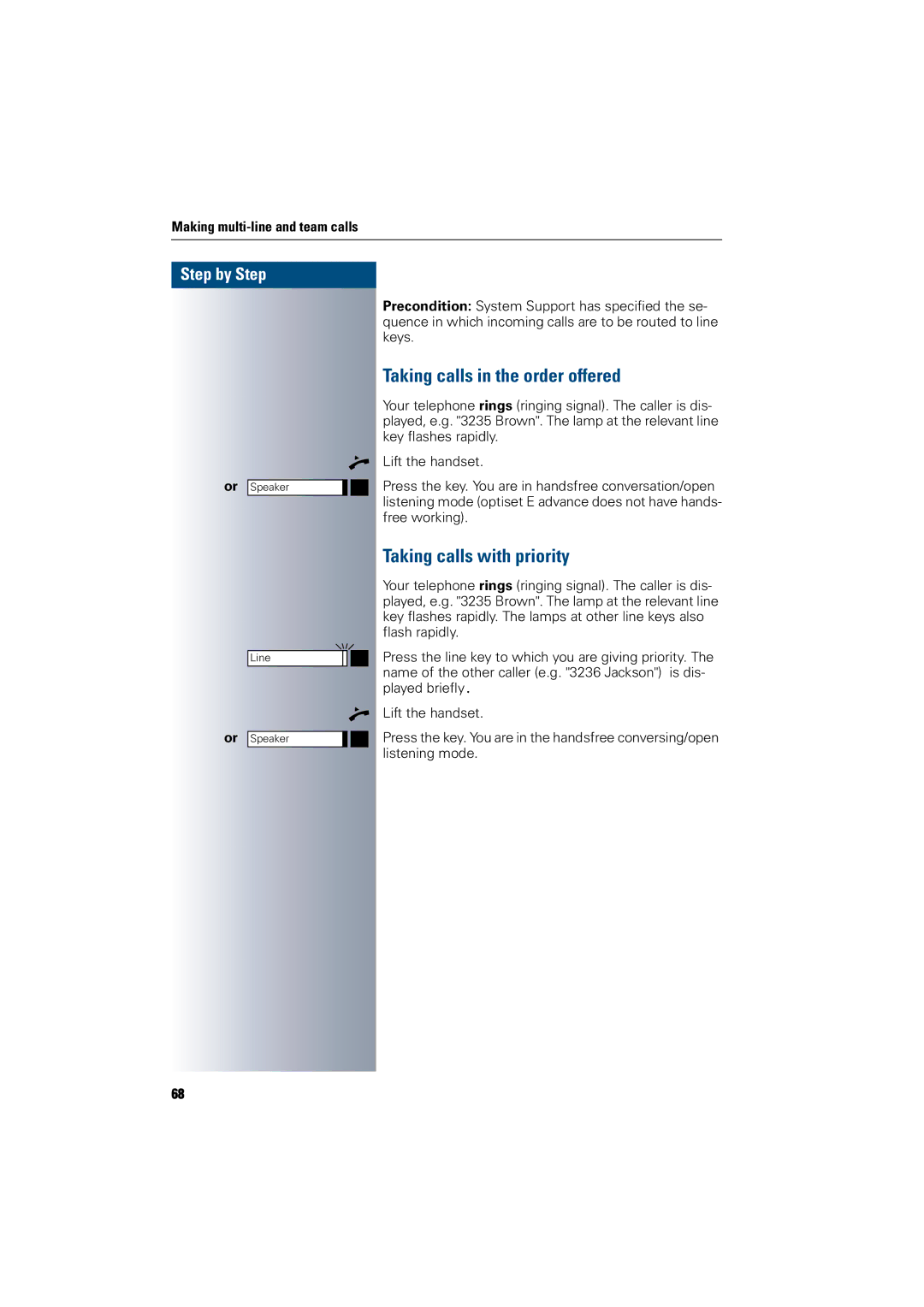 Siemens 300 H operating instructions Taking calls in the order offered, Taking calls with priority 