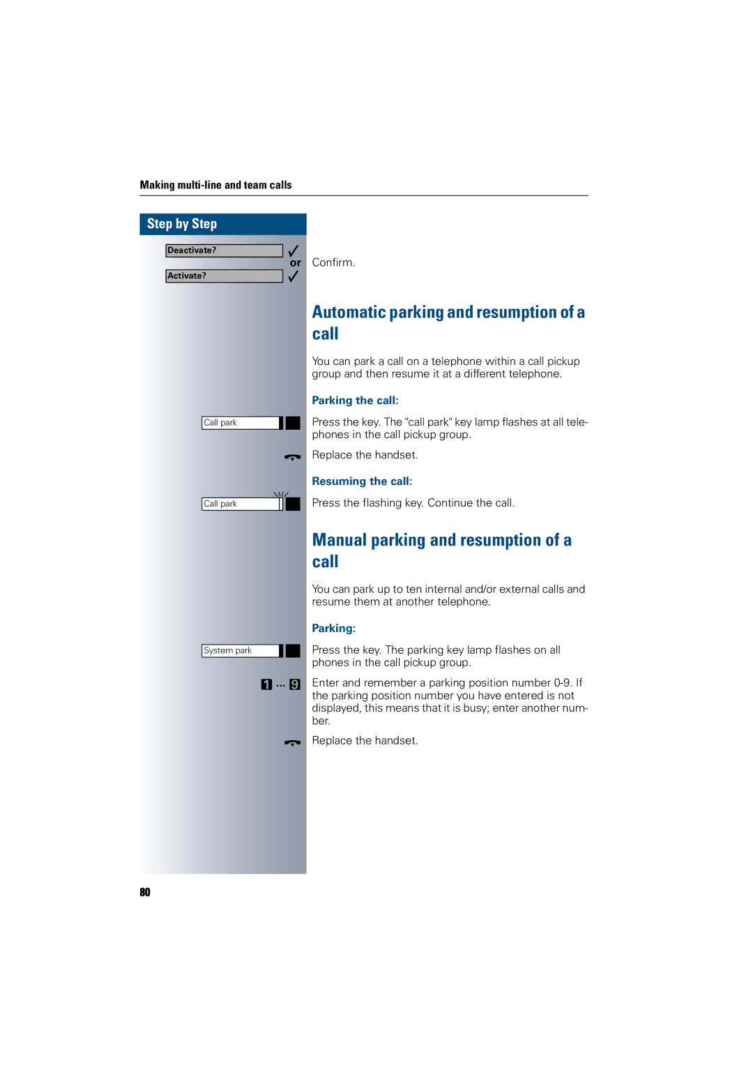 Siemens 300 H Automatic parking and resumption of a call, Call, Manual parking and resumption of a, Parking the call 