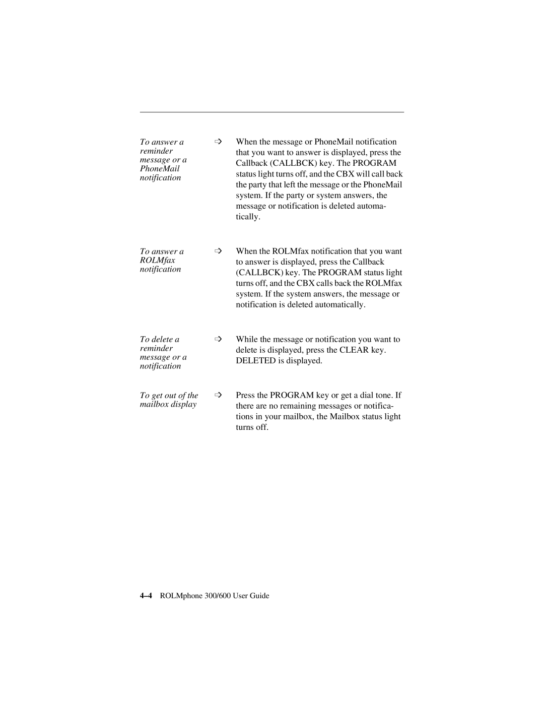 Siemens 300 Series, 600 Series manual Message or a Callback Callbck key. The Program PhoneMail, Notification, Tically 