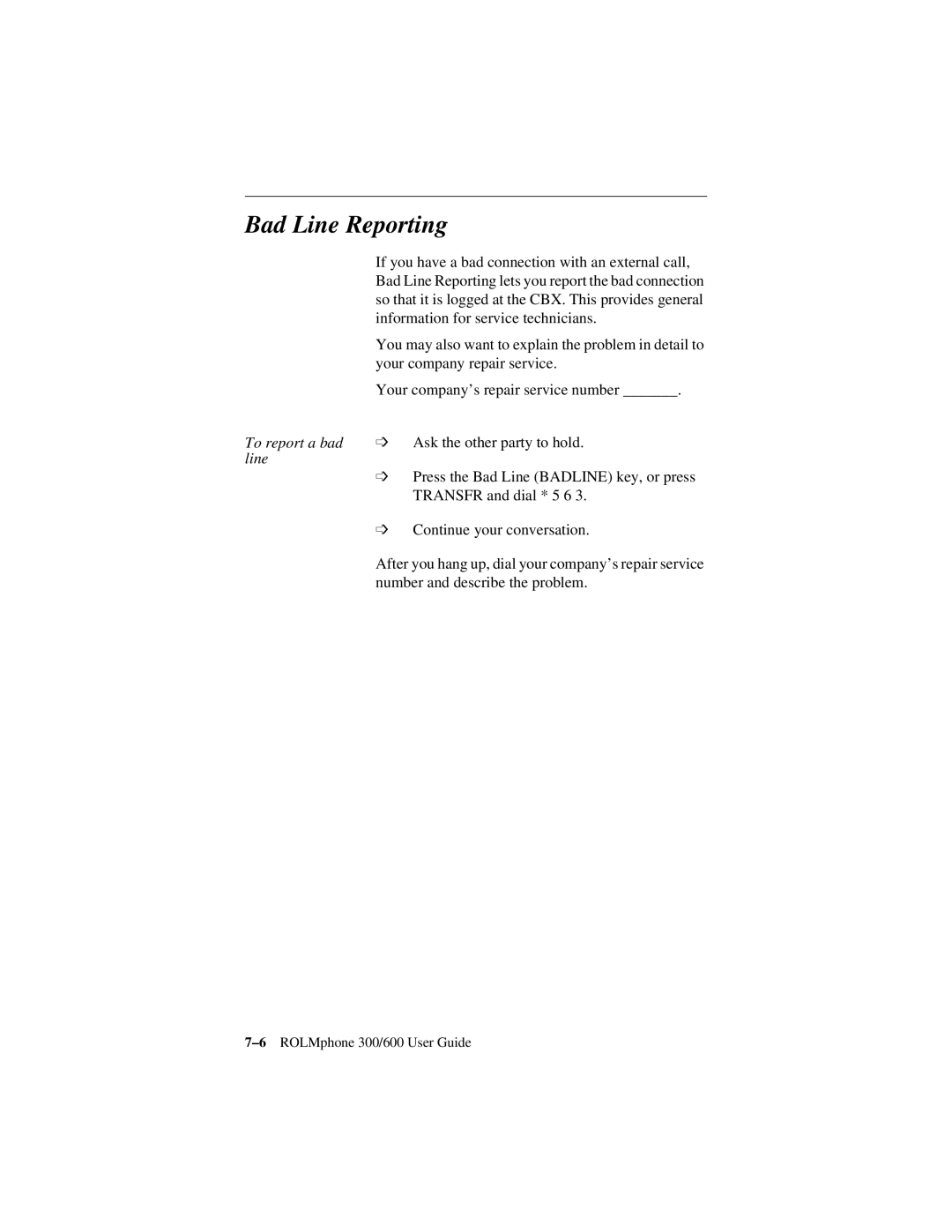 Siemens 300 Series, 600 Series manual Bad Line Reporting 