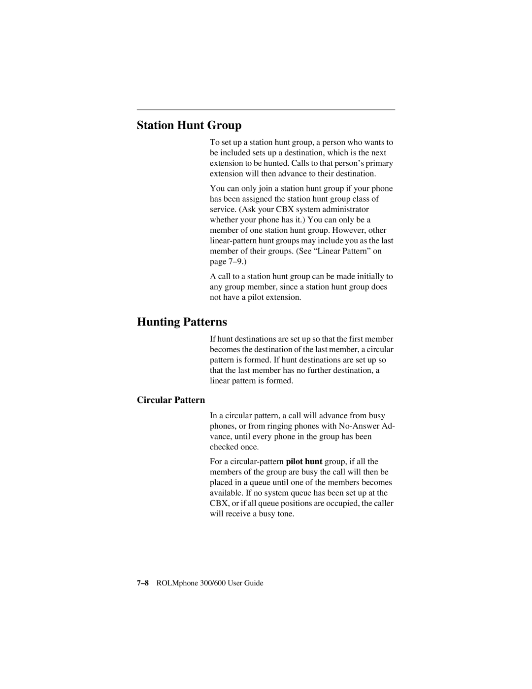 Siemens 300 Series, 600 Series manual Station Hunt Group, Hunting Patterns 