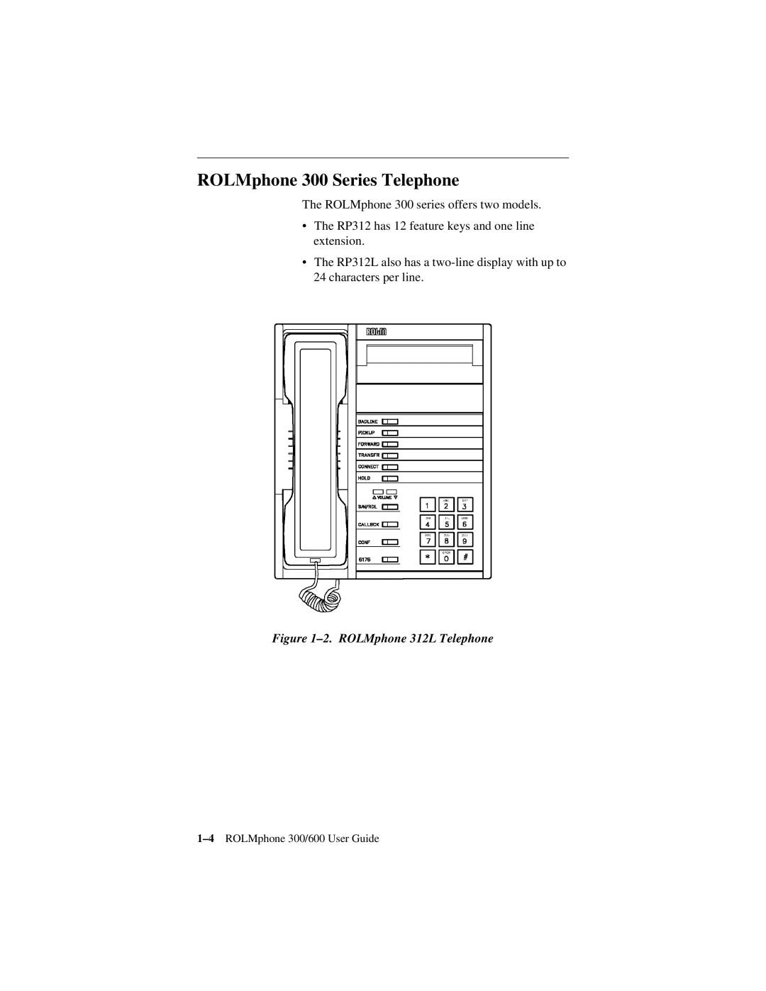 Siemens 600 Series manual ROLMphone 300 Series Telephone, ROLMphone 312L Telephone 