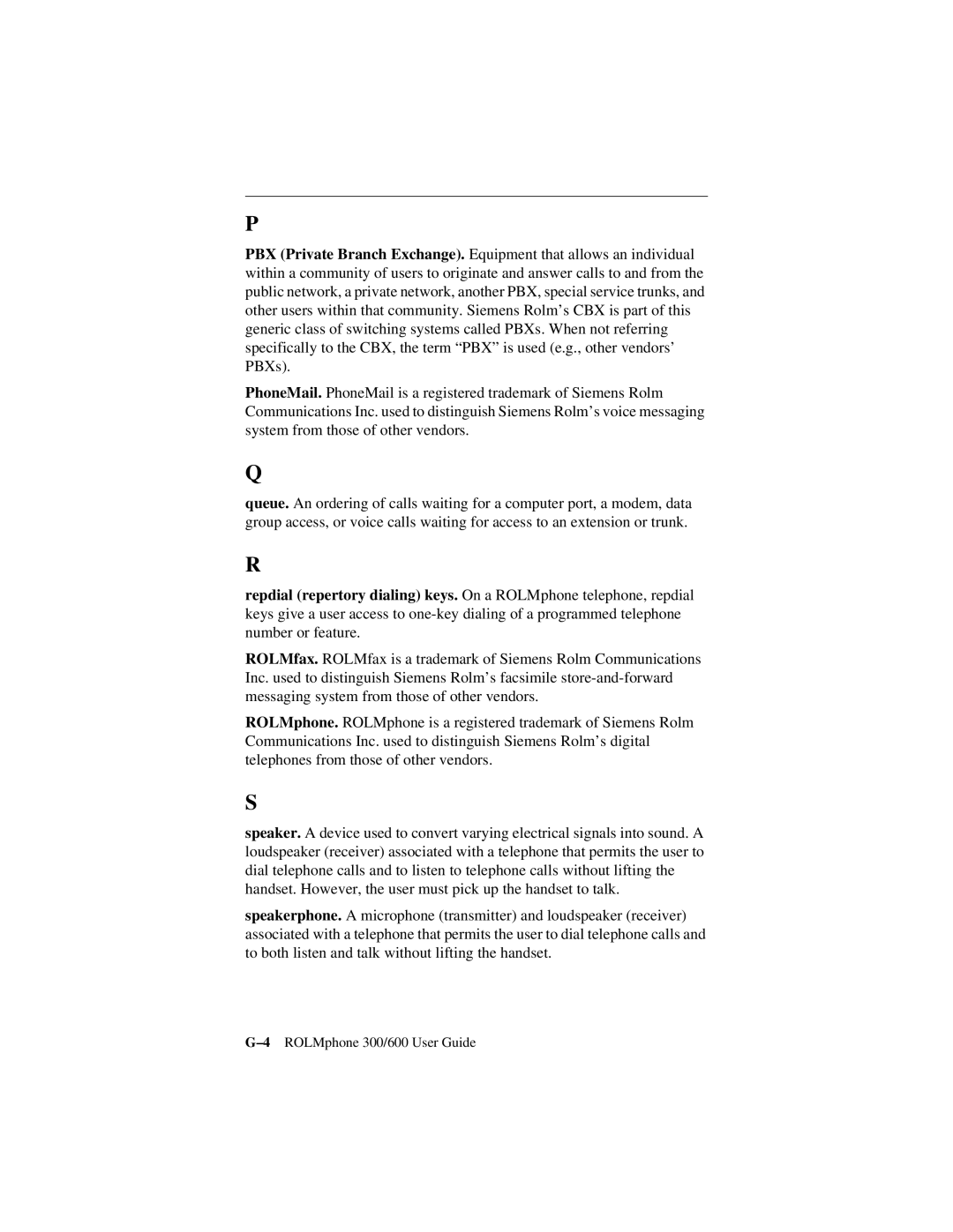 Siemens 300 Series, 600 Series manual 4ROLMphone 300/600 User Guide 