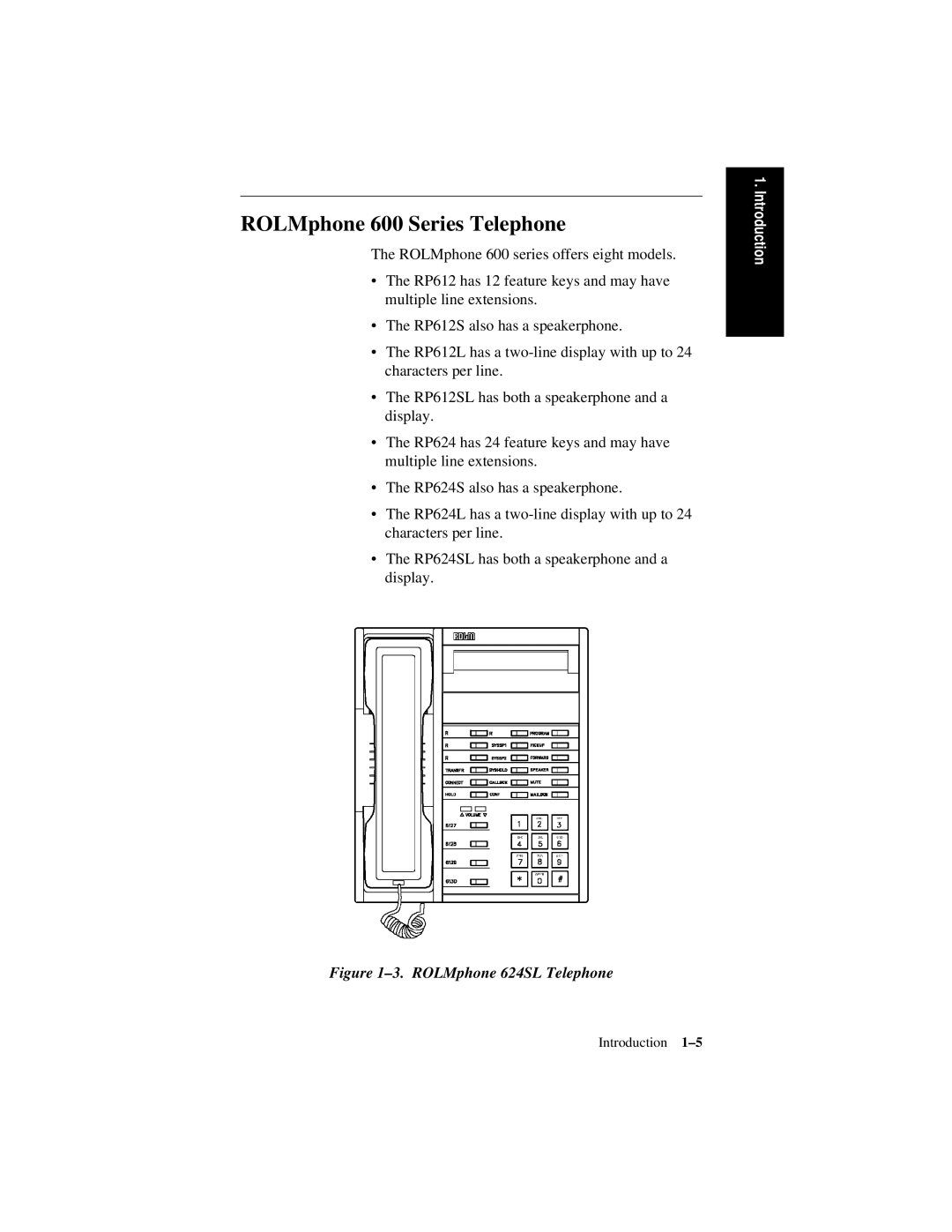 Siemens 300 Series manual ROLMphone 600 Series Telephone, ROLMphone 624SL Telephone 