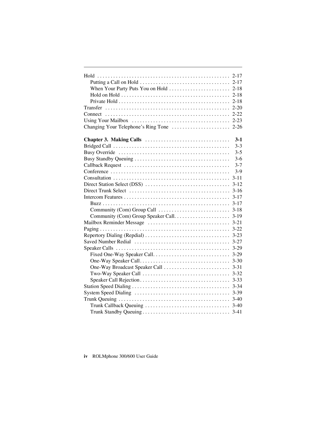 Siemens 300 Series, 600 Series manual Iv ROLMphone 300/600 User Guide 