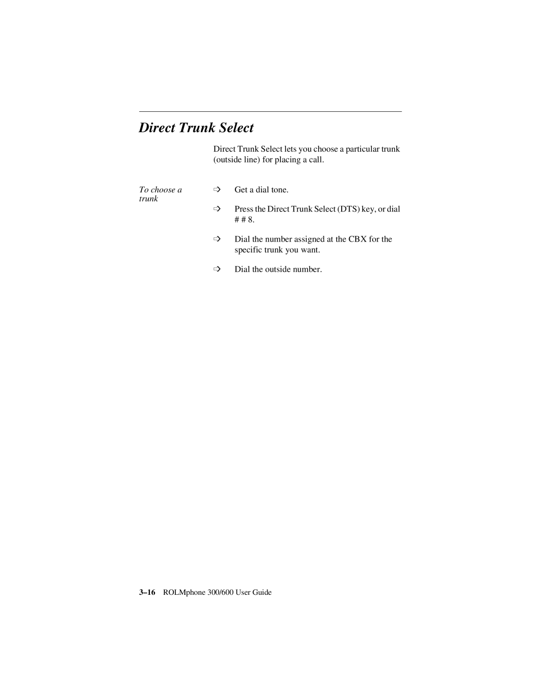 Siemens 300 Series, 600 Series manual Direct Trunk Select 