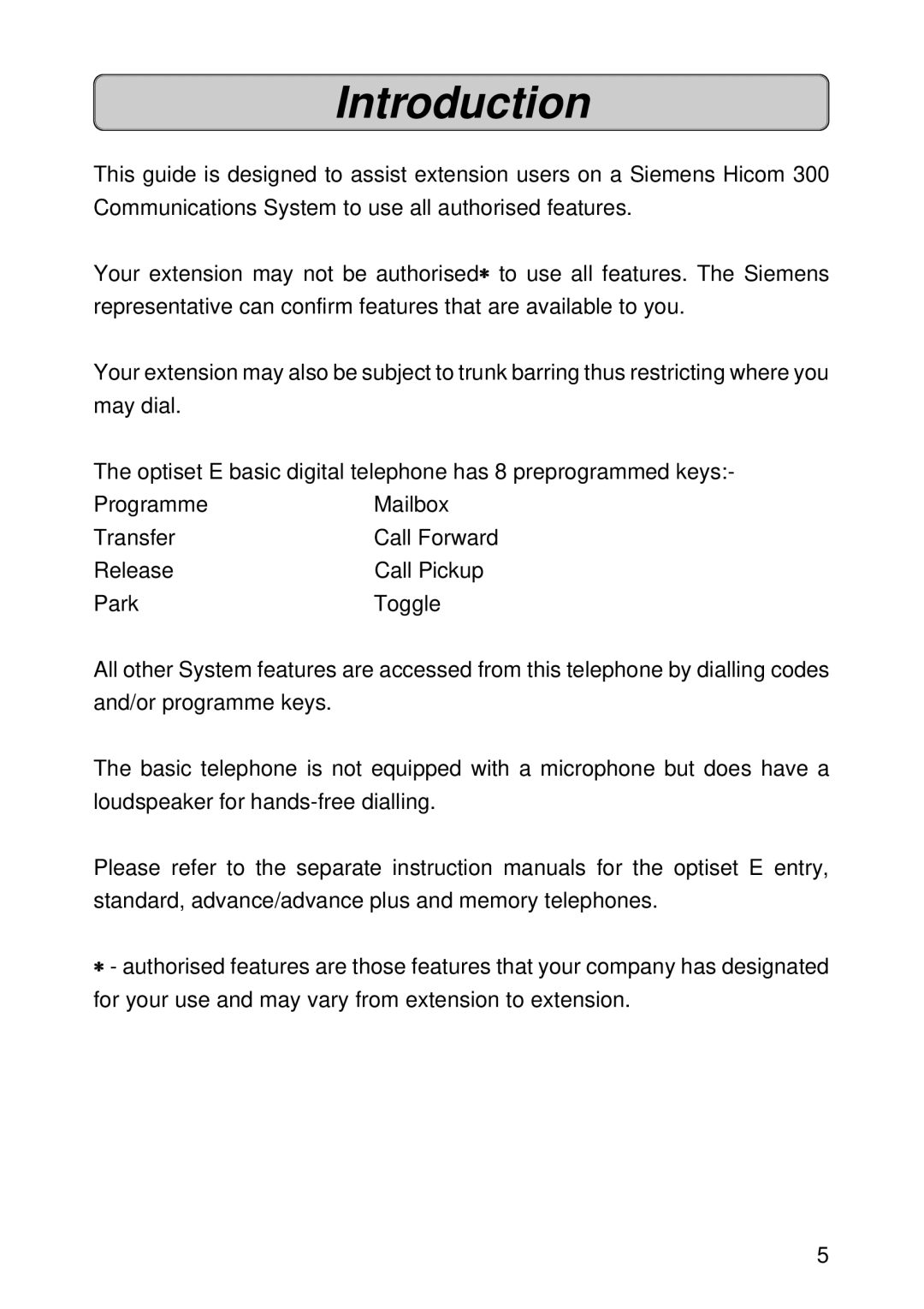 Siemens 300 manual Introduction 