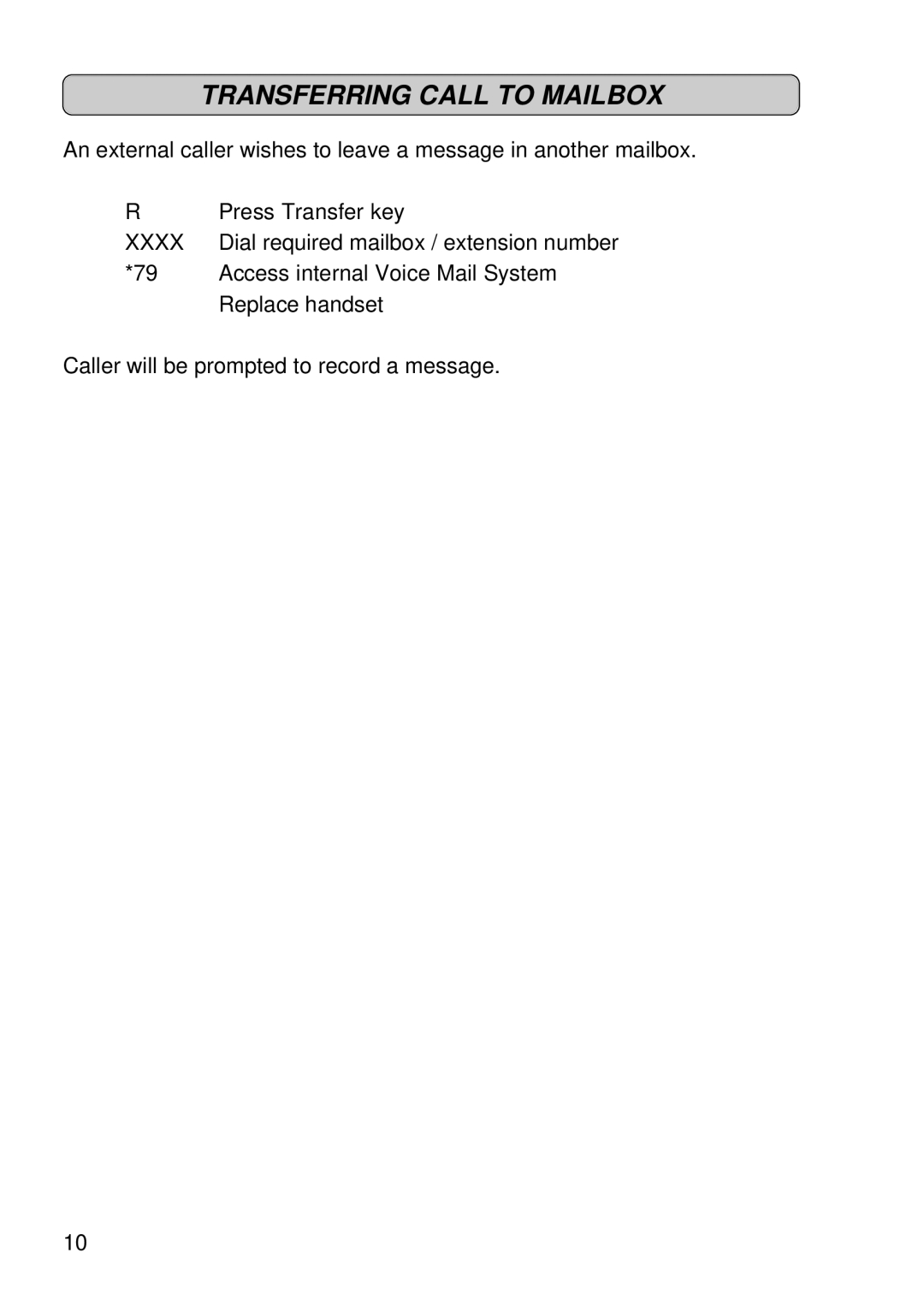 Siemens 300 operating instructions Transferring Call to Mailbox 