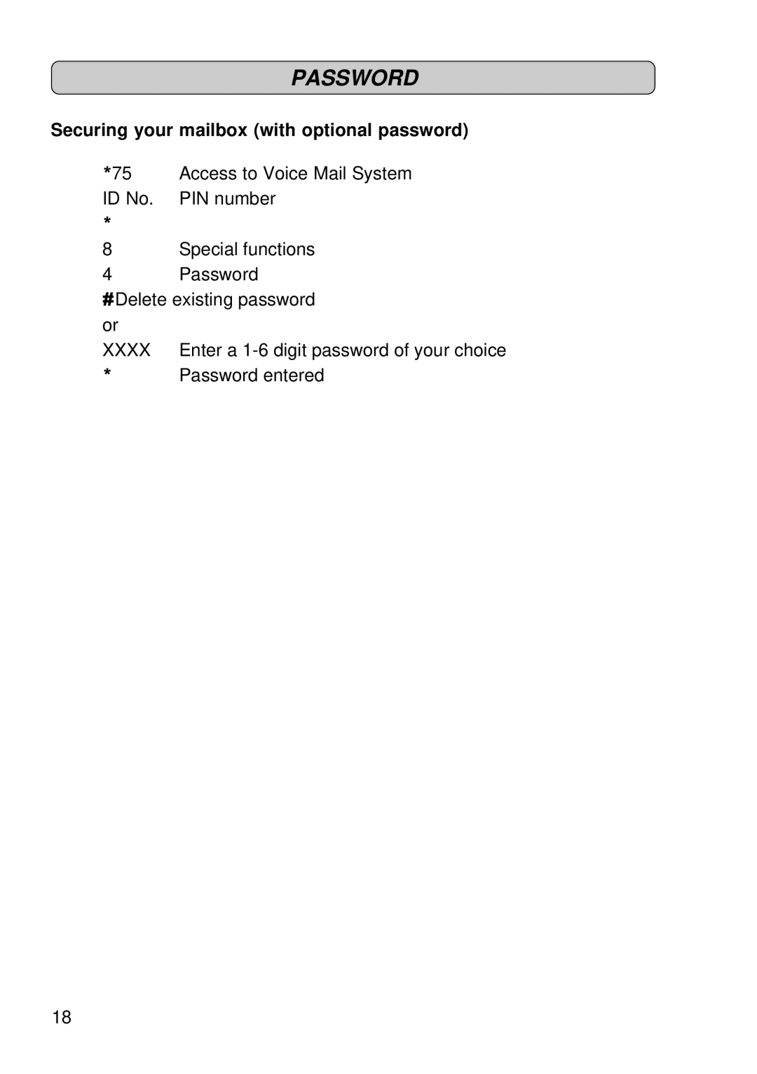 Siemens 300 operating instructions Password, Securing your mailbox with optional password 