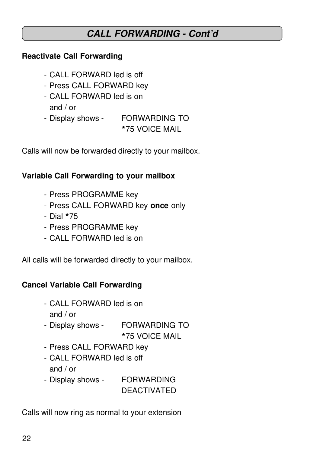 Siemens 300 operating instructions Call Forwarding Cont’d, Cancel Variable Call Forwarding 