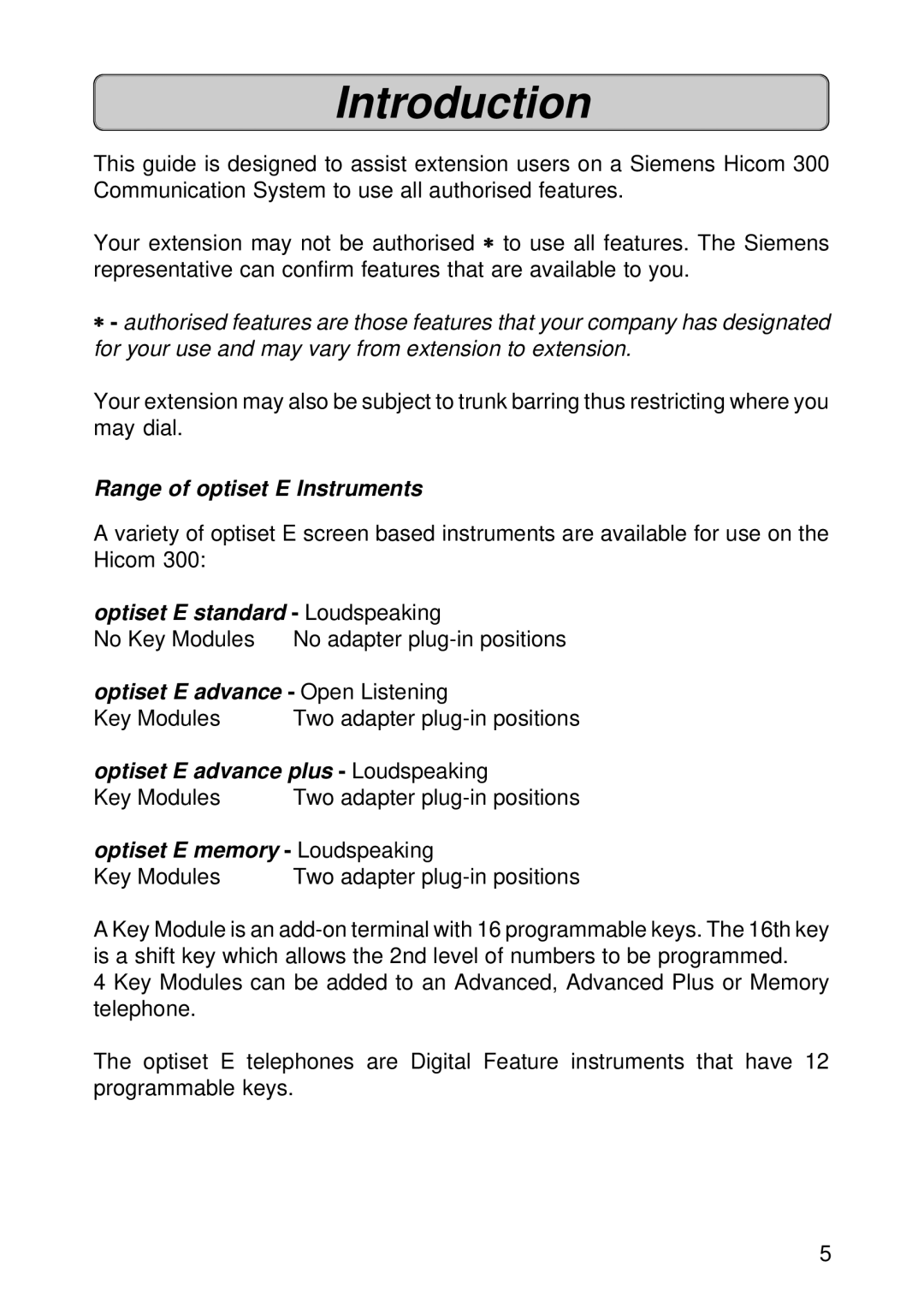 Siemens 300 manual Introduction 