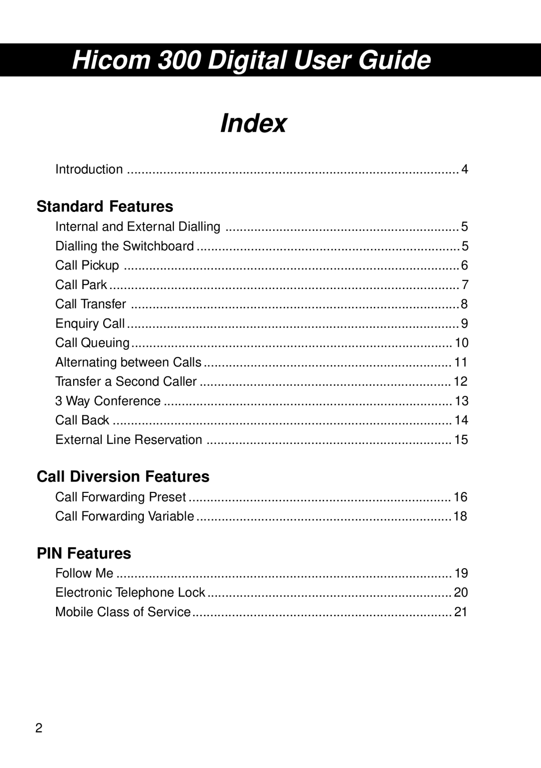 Siemens operating instructions Hicom 300 Digital User Guide, Index 