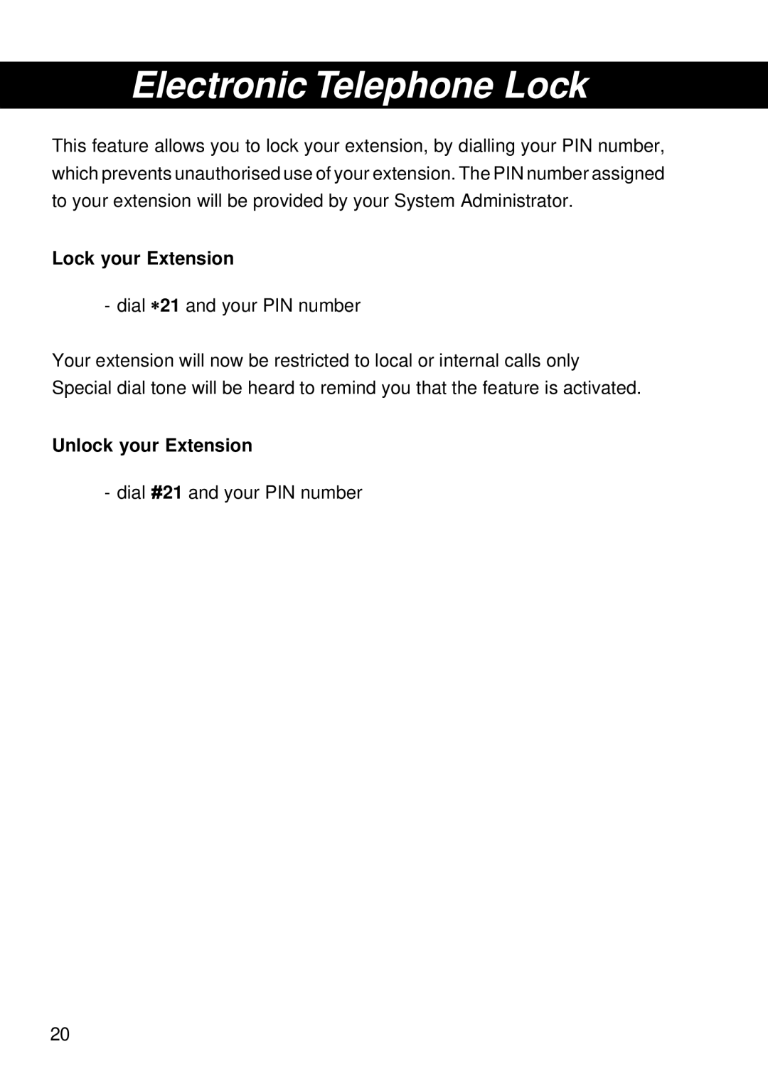 Siemens 300 operating instructions Electronic Telephone Lock, Lock your Extension, Unlock your Extension 