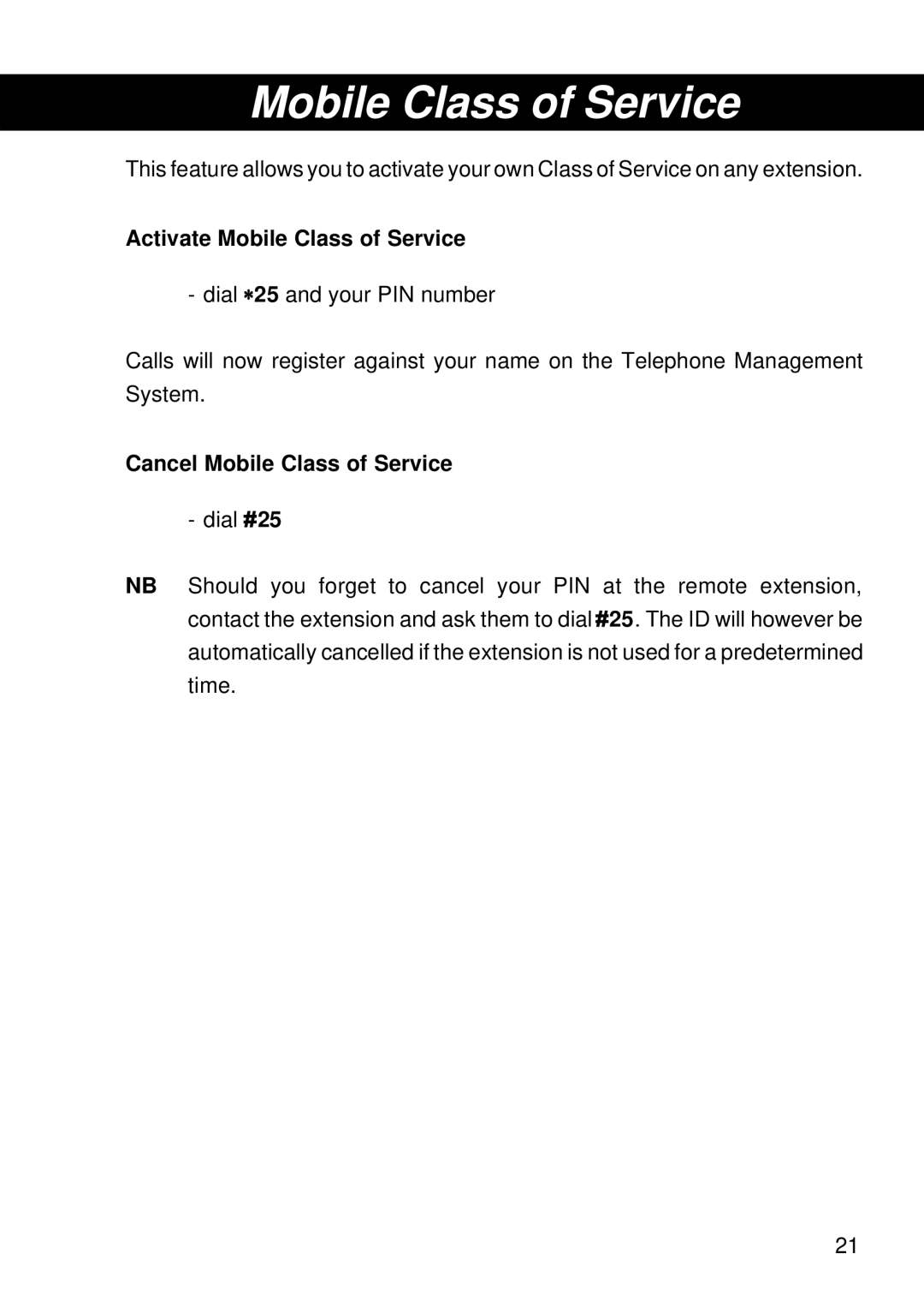 Siemens 300 operating instructions Activate Mobile Class of Service, Cancel Mobile Class of Service 