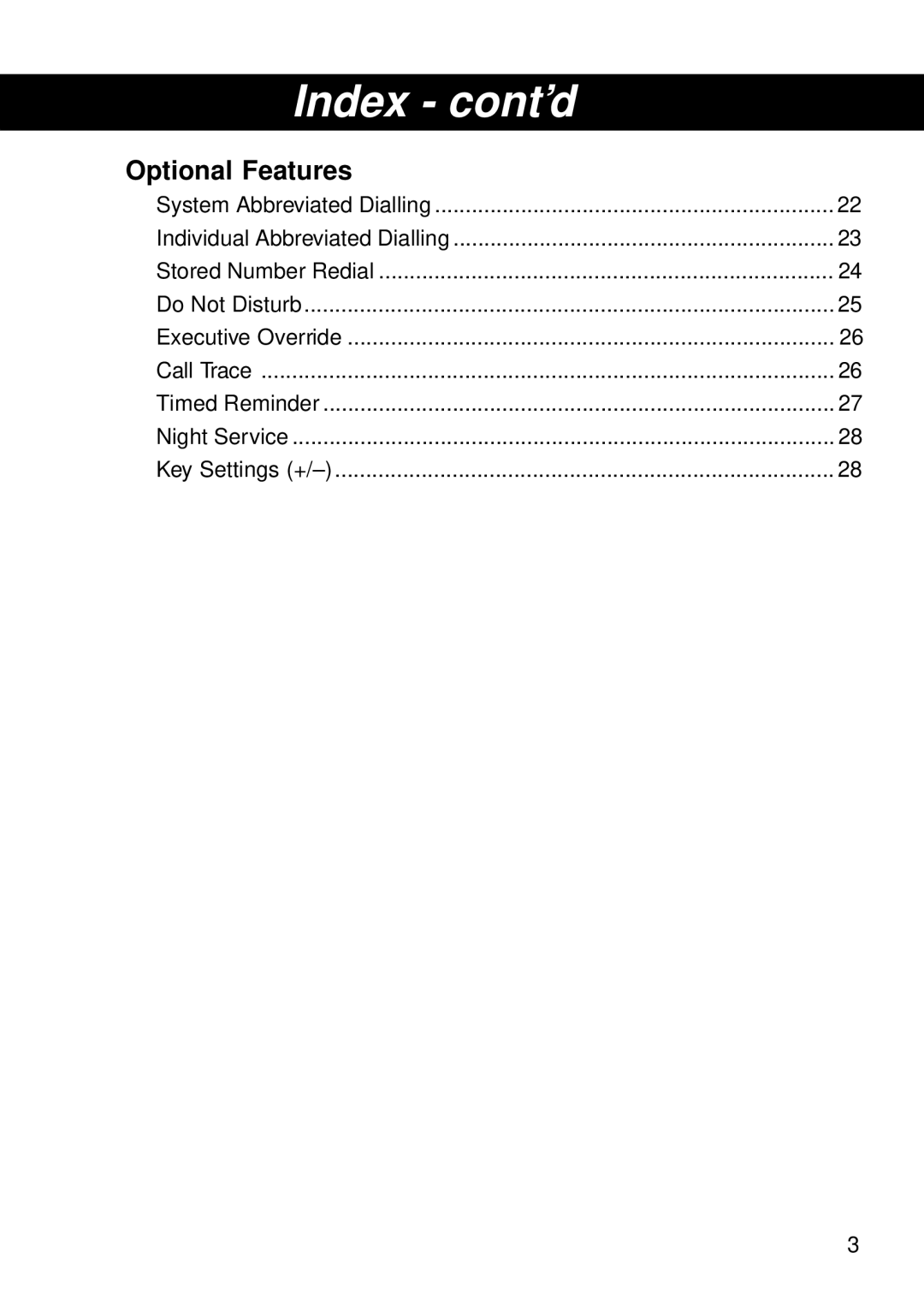 Siemens 300 operating instructions Index cont’d, Optional Features 