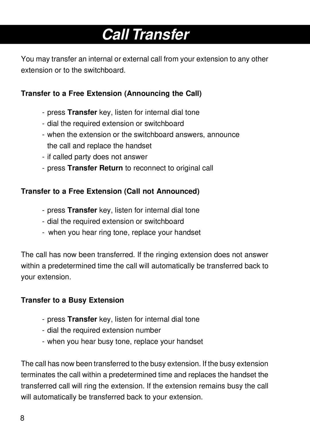 Siemens 300 Call Transfer, Transfer to a Free Extension Announcing the Call, Transfer to a Busy Extension 