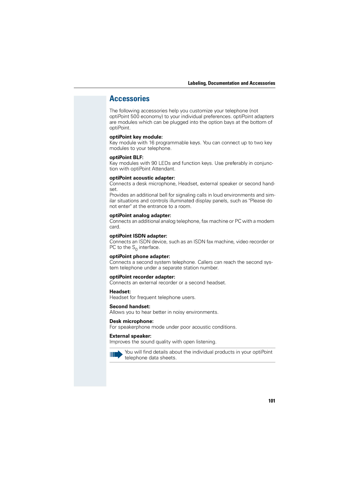 Siemens 5000 RSM, 3000, 500 standard, 500 basic, 500 economy, 500 advance manual Accessories, OptiPoint BLF 