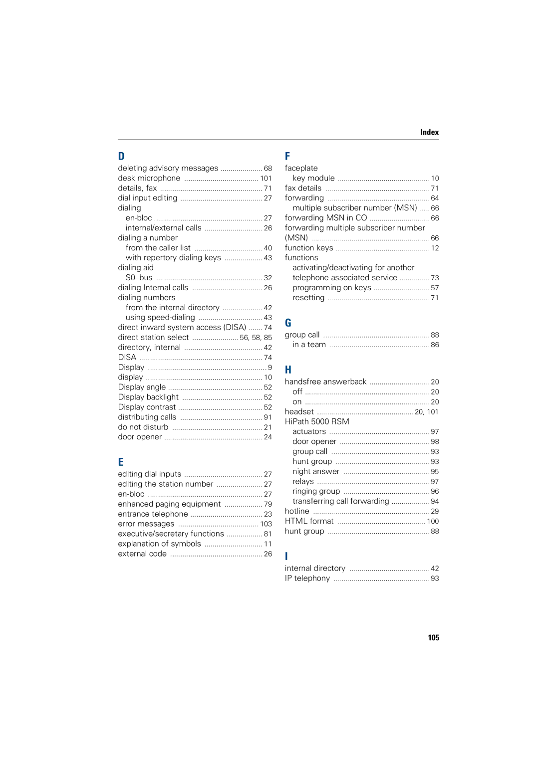 Siemens 500 economy, 3000, 500 standard, 500 basic, 500 advance, 5000 RSM manual 105 