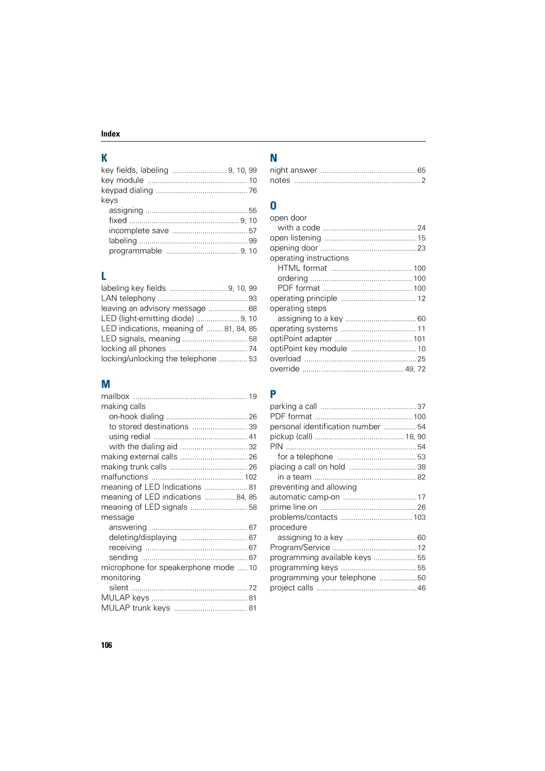 Siemens 500 advance, 3000, 500 standard, 500 basic, 500 economy, 5000 RSM manual 106 