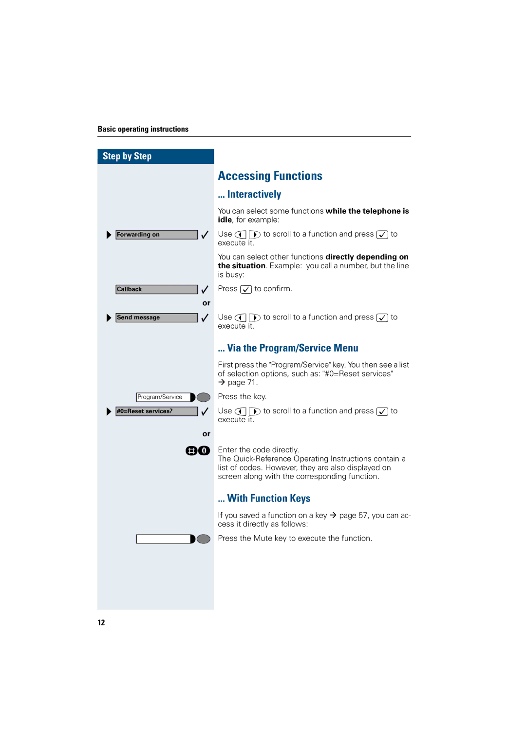 Siemens 3000, 500 standard, 500 basic Accessing Functions, Interactively, Via the Program/Service Menu, With Function Keys 